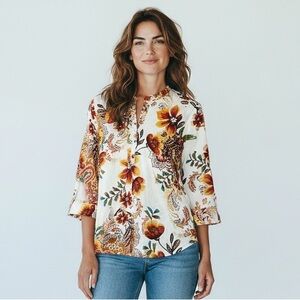 JM Collection Petite Women’s Fall Floral Print Blouse PM